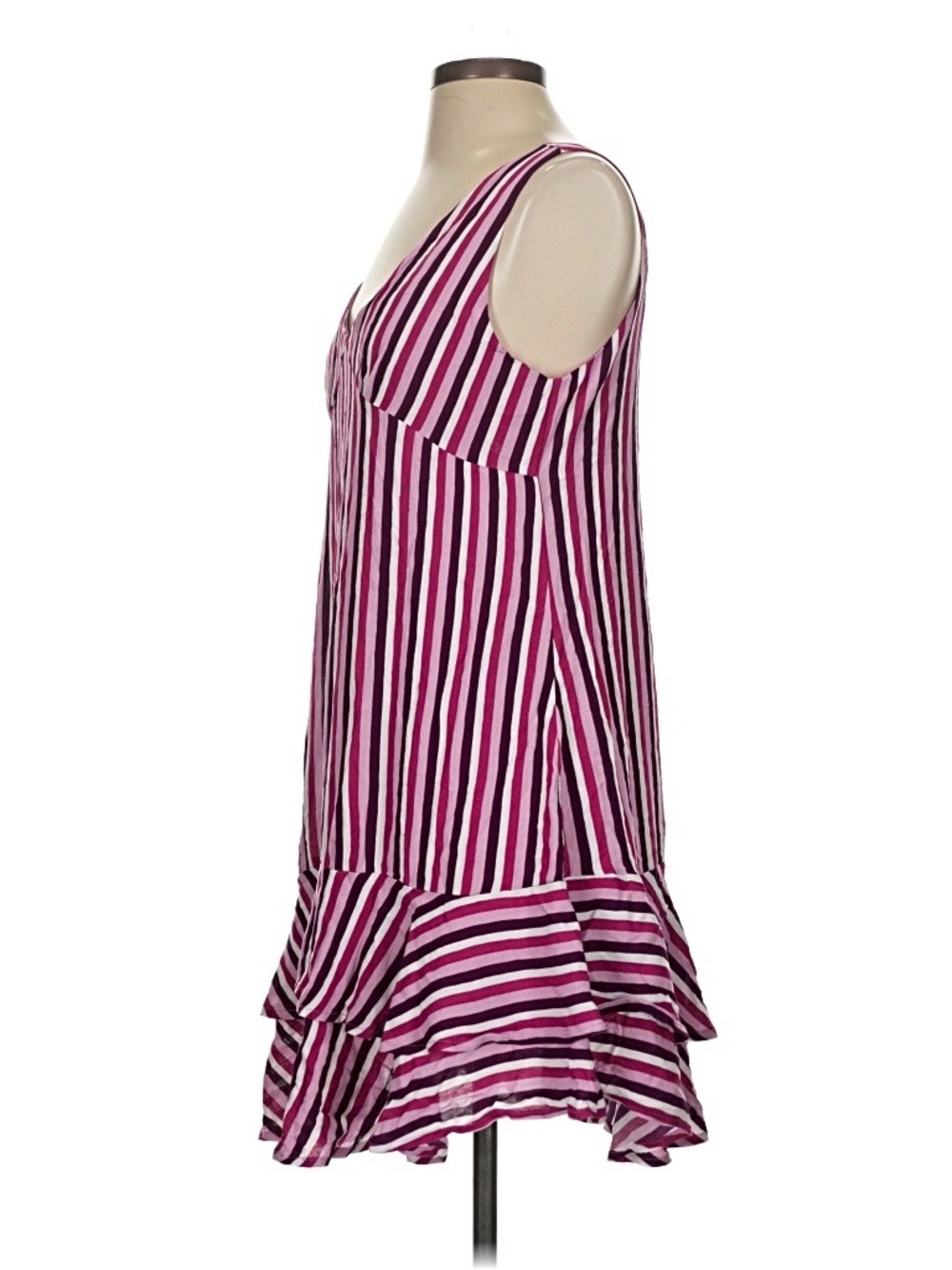 NWT Kori Pink, Burgundy & White Striped Sleeveless Dress